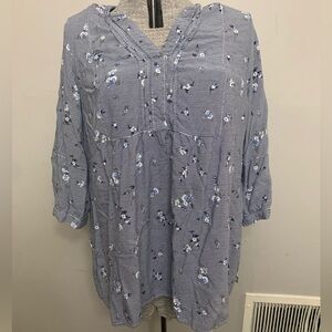 Catherines Blue Floral Peasant Blouse